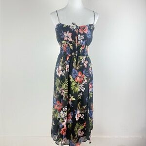 Patrons of Peace Women’s Floral Maxi‎ Dress Black Multicolor Smocked Waist XS